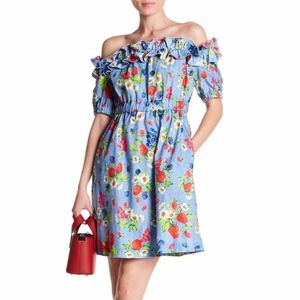 LOVE Moschino Off-the-Shoulder Fruit Printed Dress